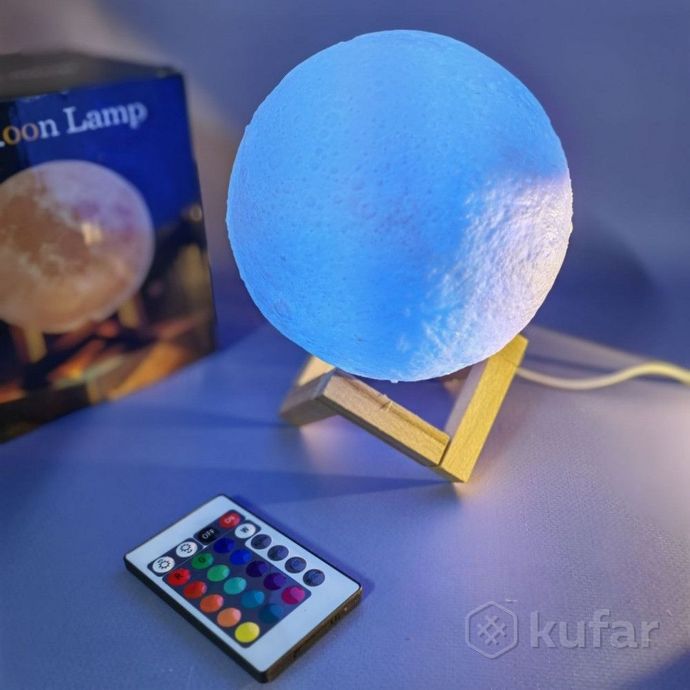 фото лампа  ночник moon lamp humidifier с пультом управления / луна объемная 3