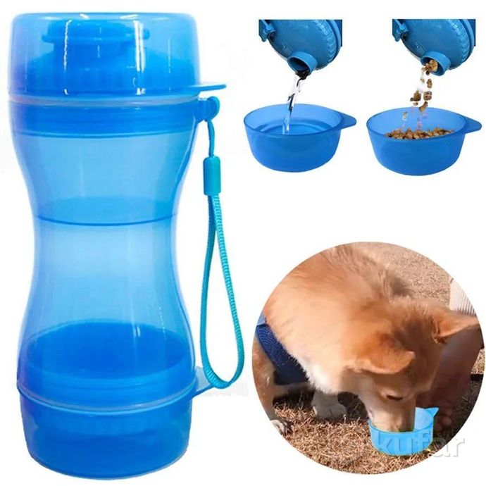 фото дорожная бутылка поилка - кормушка  для собак и кошек pet water bottle 2 в 1  зеленый 9