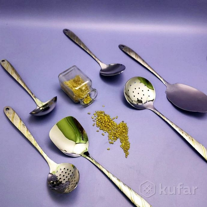фото набор кухонных принадлежностей из нержавеющей стали kitchenware 7 предметов на подставке по кругу 2
