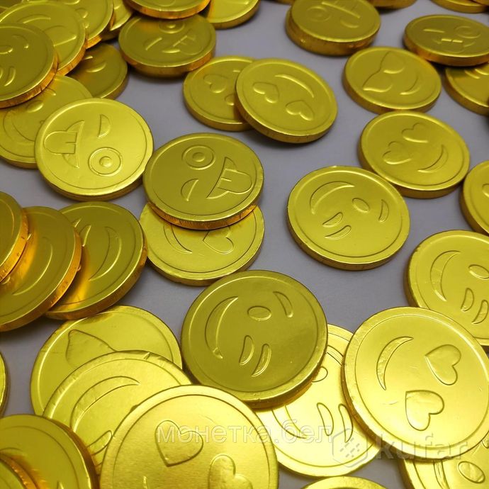 фото золотые шоколадные монеты «смайлик» mix, набор 20 монеток 2