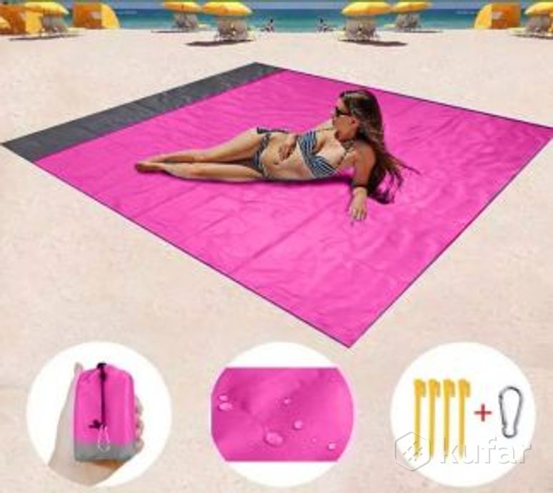 фото пляжный водоотталкивающий коврик 200х140 см. / покрывало - подстилка для пляжа и пикника анти-песок  0