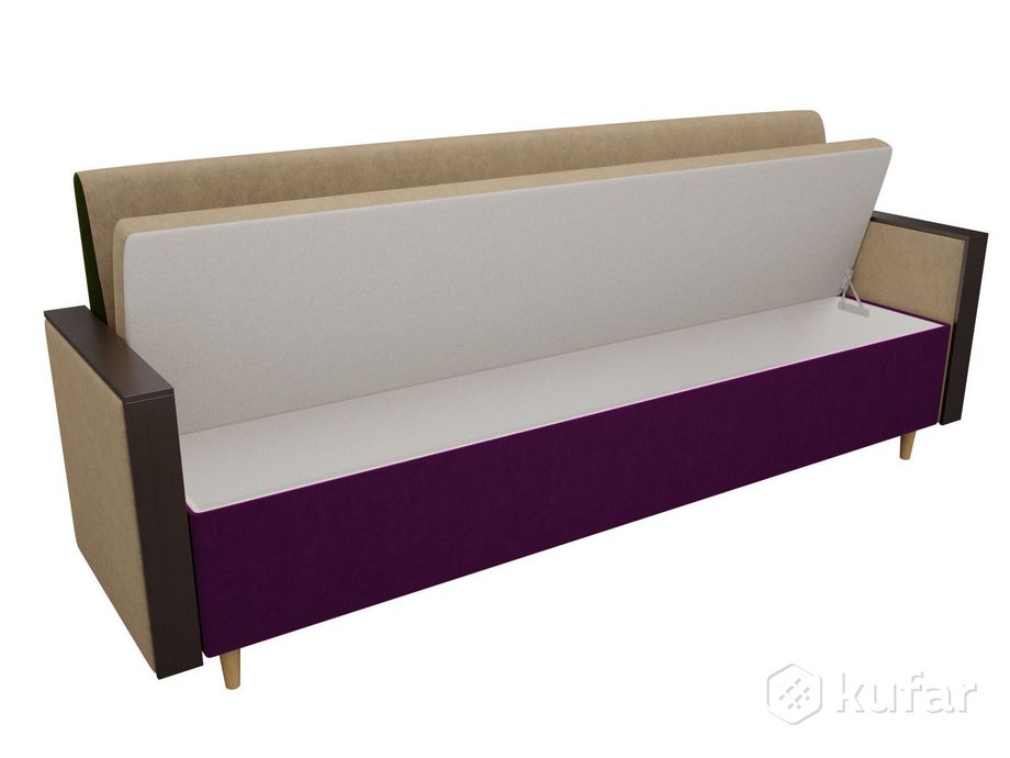 фото кухонный прямой диван модерн микровельвет бежевый/ фиолетовый - лига диванов 1