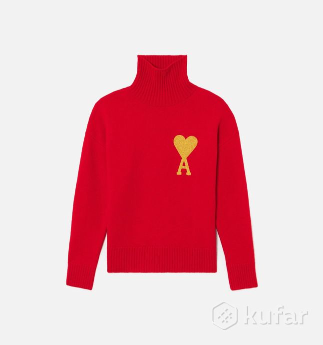 фото свитер ami paris ami de coeur lurex funnel neck sweater red 0