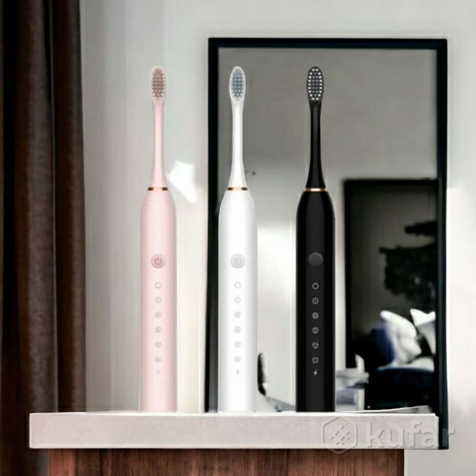 фото электрическая зубная щетка sonic toothbrush x-3 / щетка с 4 насадками черный 5
