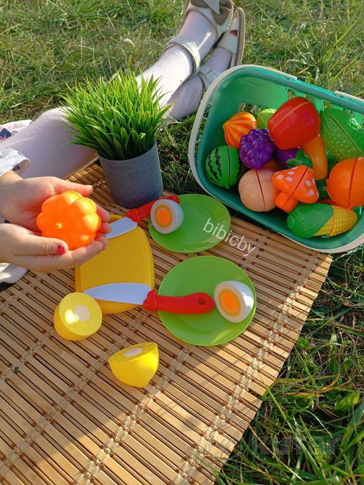 фото большой набор овощей и фруктов на липучках в корзинке 30 предметов 3