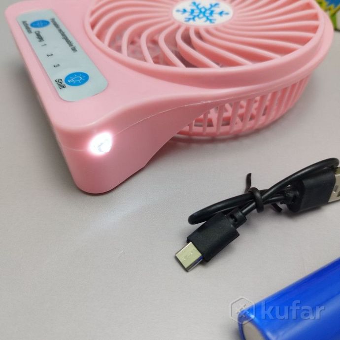 фото мини вентилятор portable mini fan (3 скорости обдува, подсветка) розовый 8