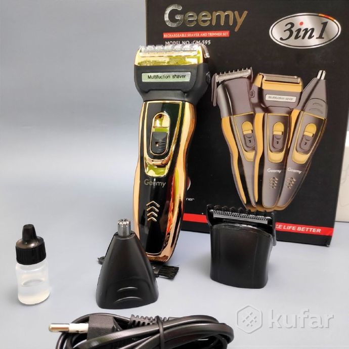 фото машинка для стрижки geemy gm-595 3в1, беспроводной триммер,  бритва, машинка для стрижки волос (боро 8