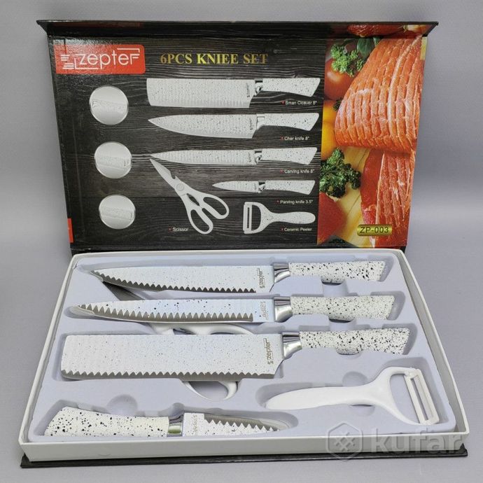фото набор кухонных ножей из нержавеющей стали 6 предметов zeptep zp-003/ подарочная упаковка 3