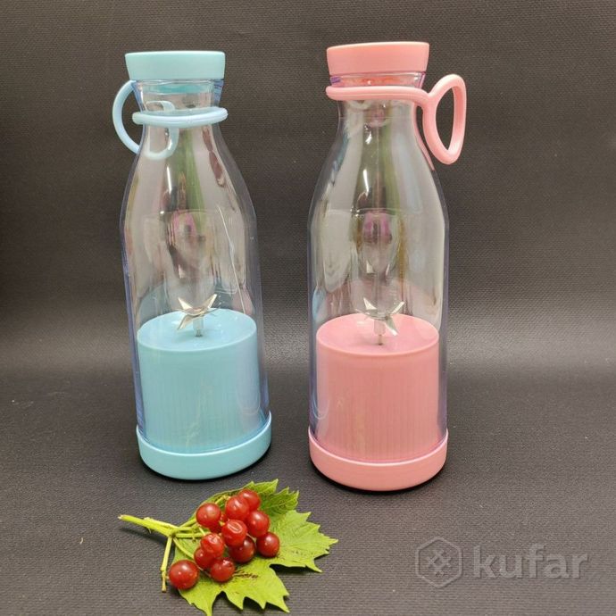 фото портативный ручной бутылка-блендер для смузи mini juiceа-578, 420 ml  голубой 8