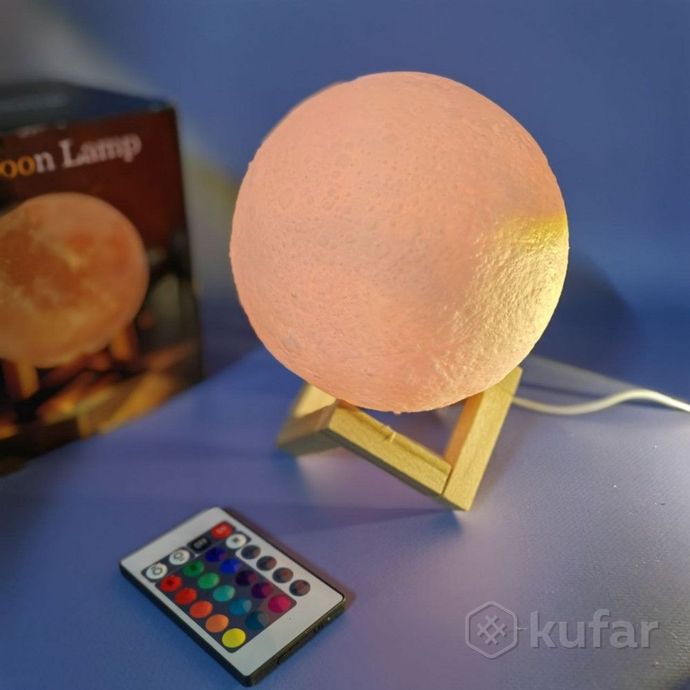 фото лампа  ночник moon lamp humidifier с пультом управления / луна объемная 4