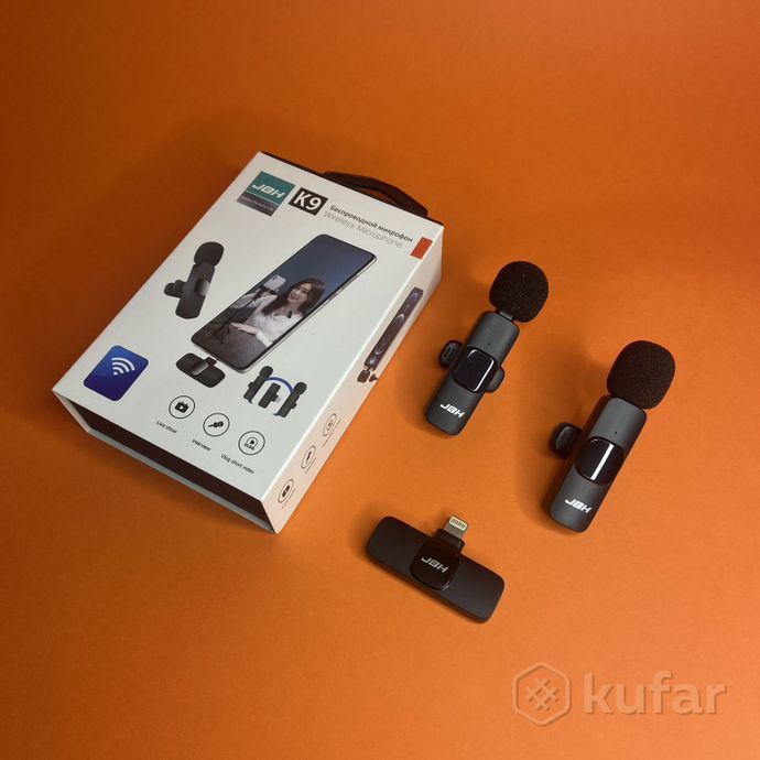 фото k9 беспроводной петличный микрофон jbh для телефона с разъёмом lightning iphone (2 в 1), 2 микрофона 0
