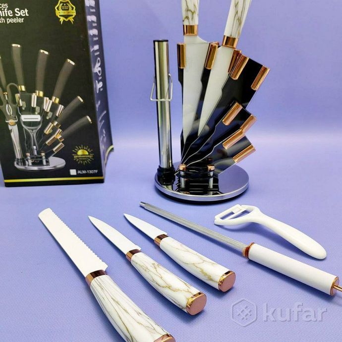 фото набор кухонных ножей из нержавеющей стали 9 предметов alomi на подставке / подарочная упаковка черны 1