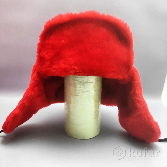 фото шапка - ушанка сувенирная ''цветной мех'' унисекс, красная 60 размер 6