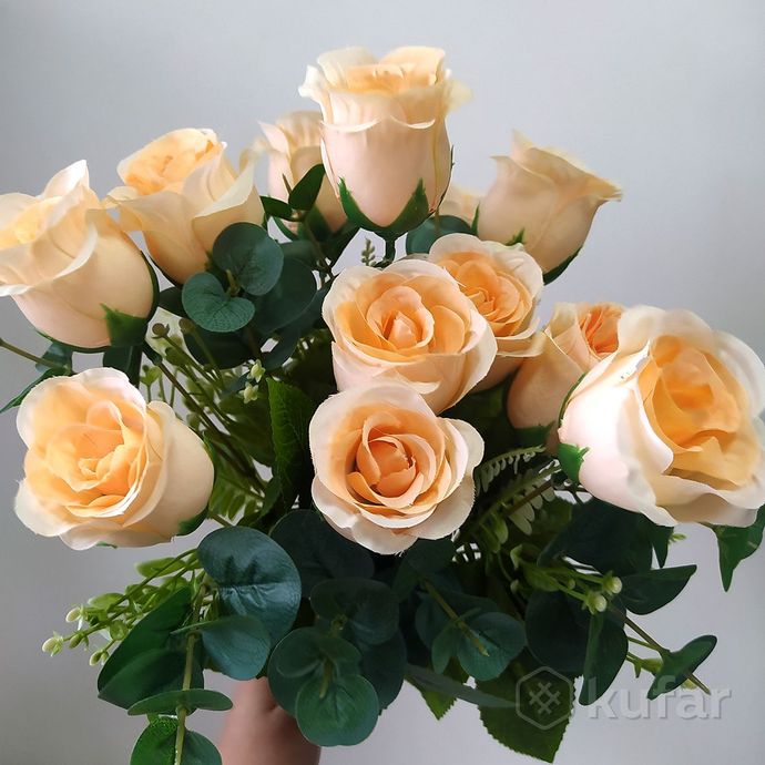 фото букет розы с эвкалиптом 12 голов 50 см 7