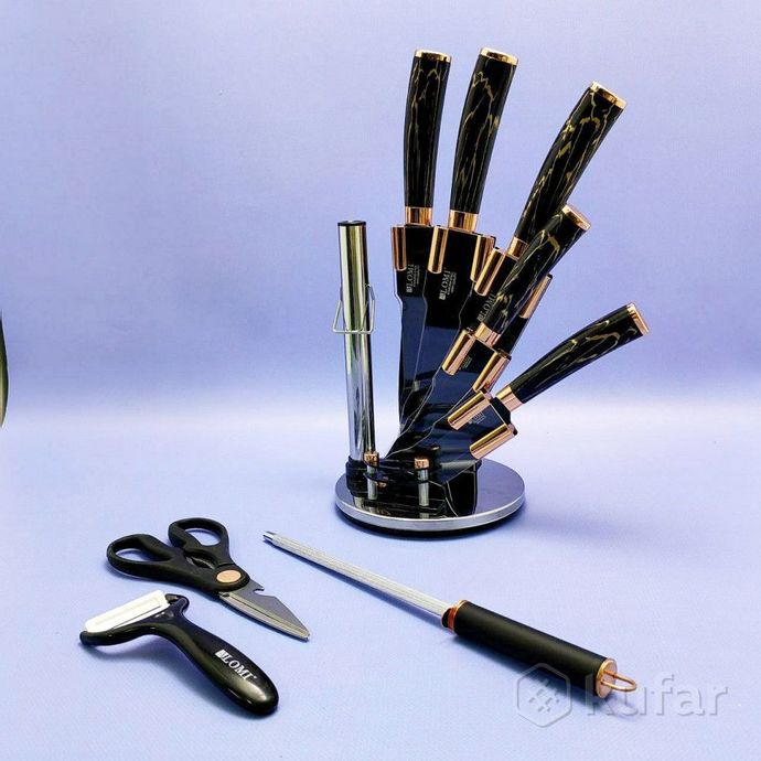 фото набор кухонных ножей из нержавеющей стали 9 предметов alomi на подставке / подарочная упаковка черны 5