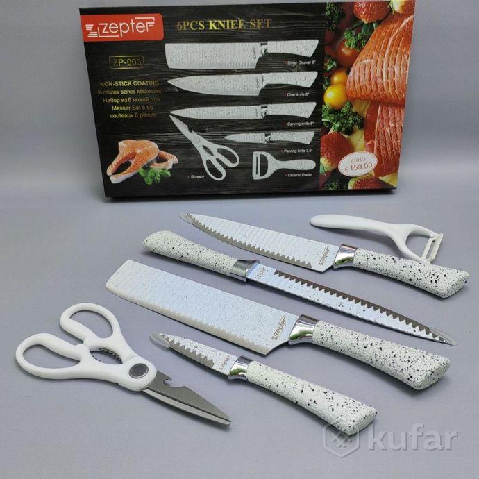 фото набор кухонных ножей из нержавеющей стали 6 предметов zeptep zp-003/ подарочная упаковка 4