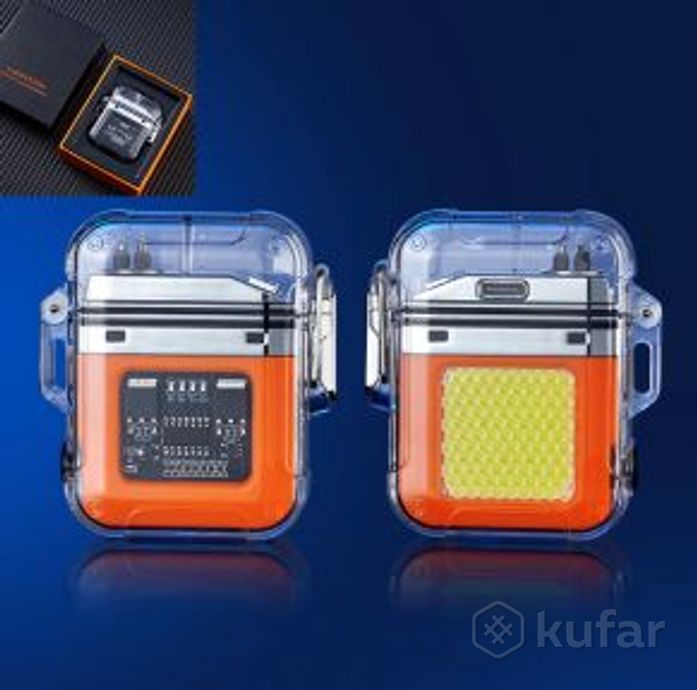 фото электронная водонепроницаемая пьезо зажигалка - фонарик с usb зарядкой lighter оранжевая 0