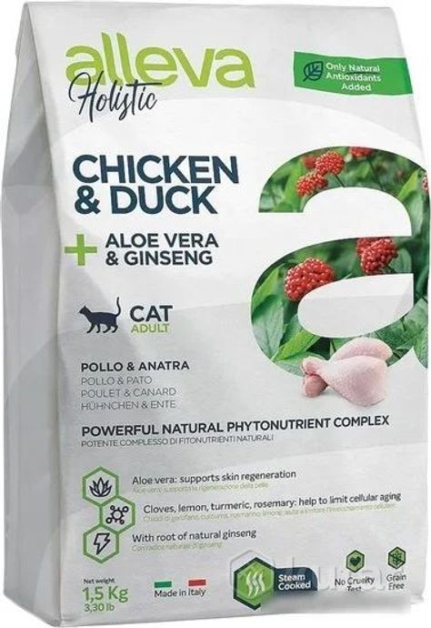 фото сухой корм для кошек alleva holistic adult chicken & duck + aloe vera & ginseng kitten 1.5 кг 0