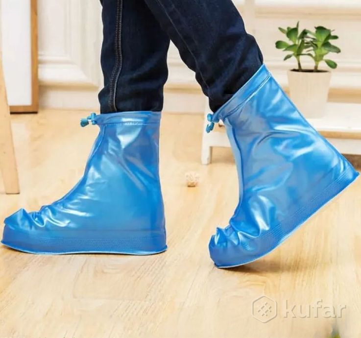 фото защитные чехлы (дождевики, пончи) для обуви от дождя и грязи с подошвой цветные, синие р-р 43-44 (2x 0