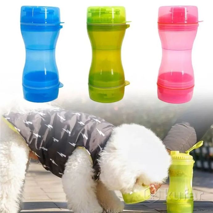 фото дорожная бутылка поилка - кормушка  для собак и кошек pet water bottle 2 в 1  зеленый 7