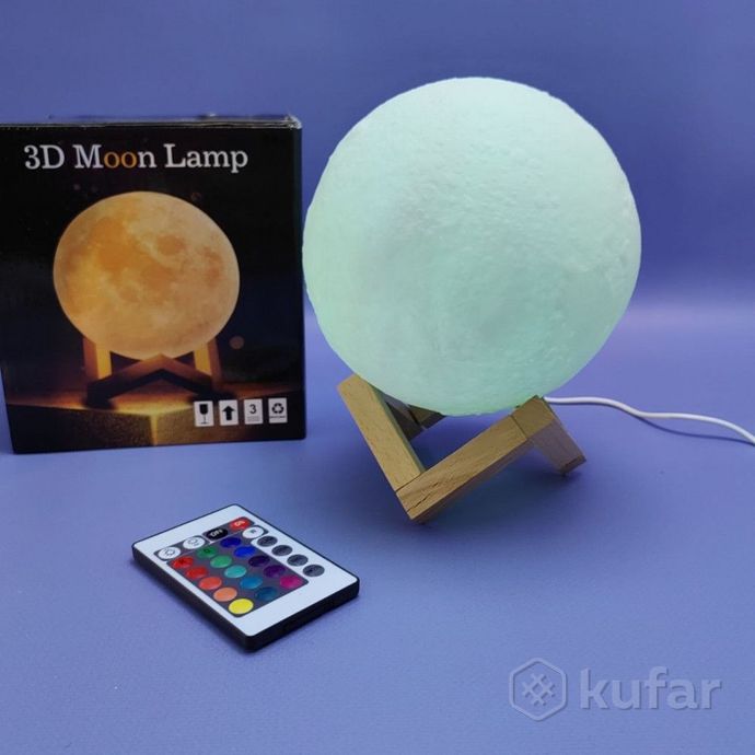 фото лампа  ночник moon lamp humidifier с пультом управления / луна объемная 7