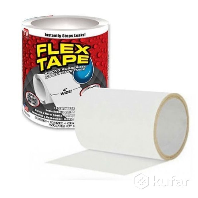 фото белая сверхпрочная водонепроницаемая клейкая лента шириной 10 см для ремонта протечек.flex tape, ско 0