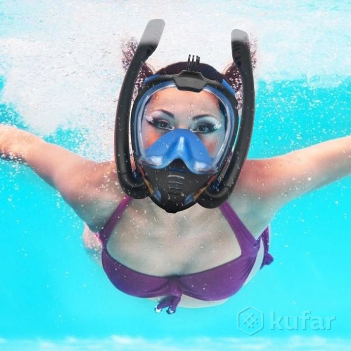 фото new маска для снорклинга с двумя трубками к3-double / полнолицевая маска для плавания с креплением д 8