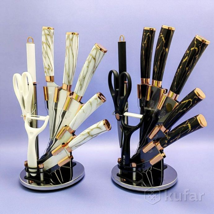 фото набор кухонных ножей из нержавеющей стали 9 предметов alomi на подставке / подарочная упаковка черны 6