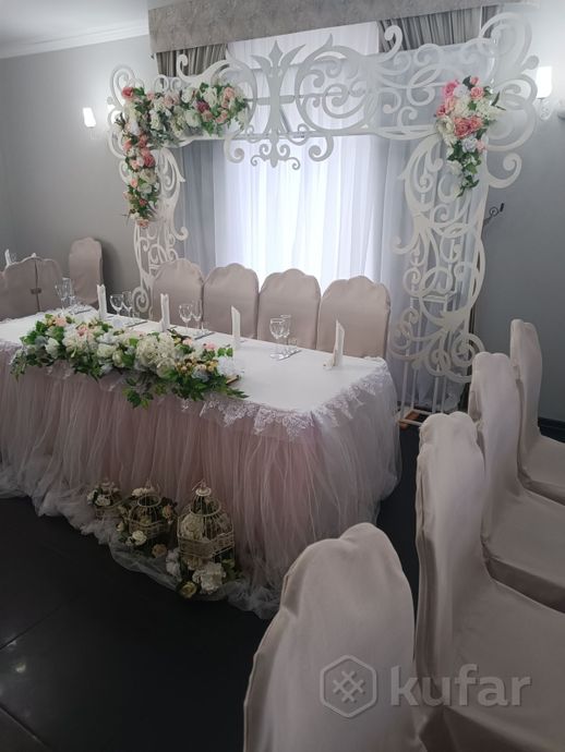 фото оформление свадебного зала выездная регистрация цвет пудра и белый  3