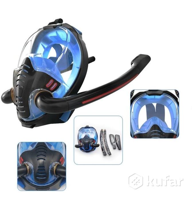 фото new маска для снорклинга с двумя трубками к3-double / полнолицевая маска для плавания с креплением д 7