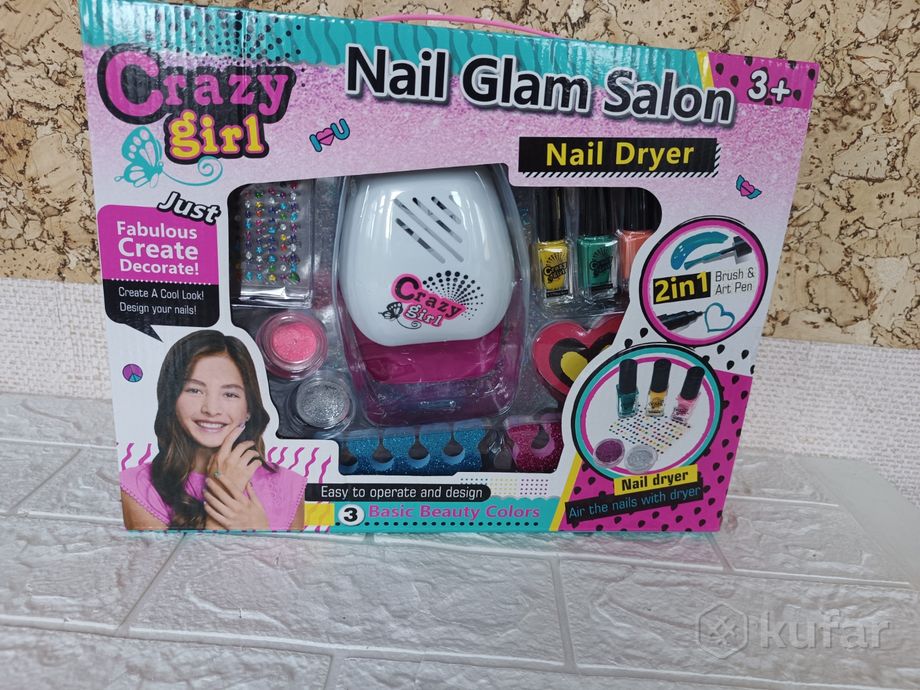 фото детская косметика набор для ногтей, детский маникюрный набор nail glam salon с сушкой  1
