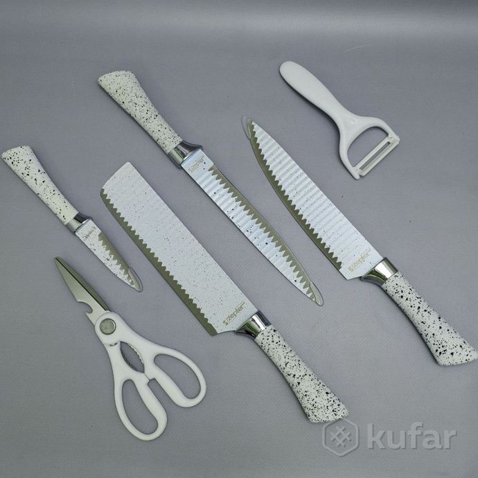 фото набор кухонных ножей из нержавеющей стали 6 предметов zeptep zp-003/ подарочная упаковка 7