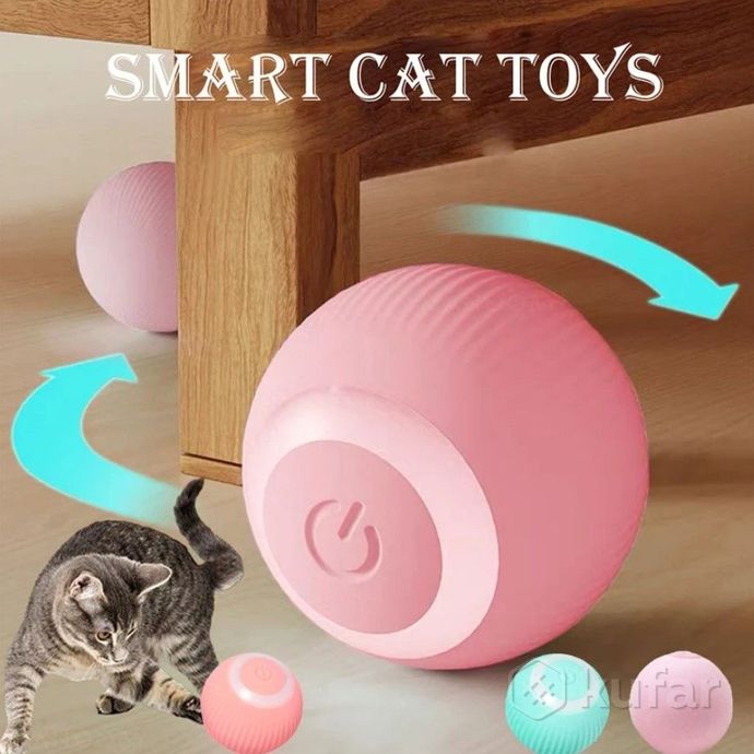 фото интерактивный мяч для кошек и собак. мячик дразнилка интерактивная. цвет розовый 4