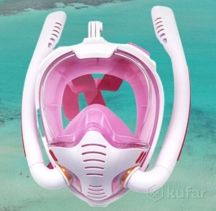 фото new маска для снорклинга с двумя трубками к3-double / полнолицевая маска для плавания с креплением д 2