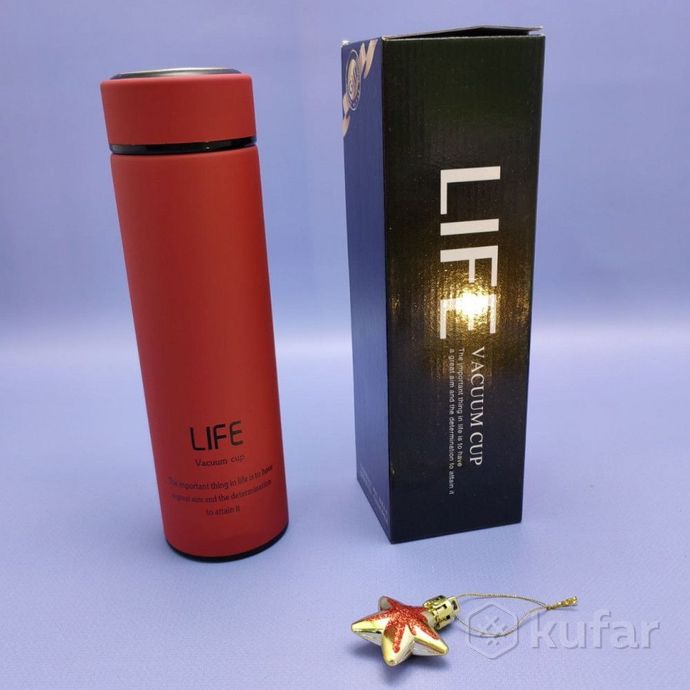 фото термос - бутылка life vacuum cup с ситечком / матовый термос 500 мл. нержавеющая сталь красный 5