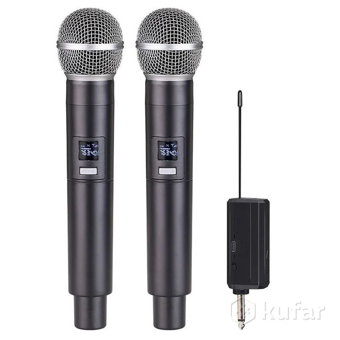 фото комплект беспроводных микрофонов для вокала и караоке + приёмник, аналог shure sm-58 7