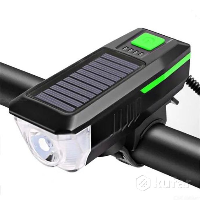 фото фонарь велосипедный передний (велофара), солнечная батарея, звонок, usb, светодиодный bz-791 8