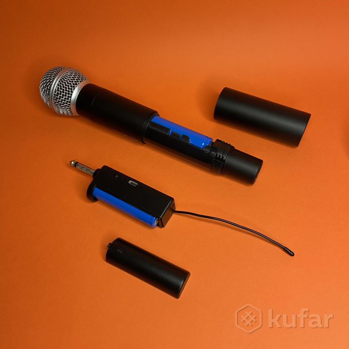 фото комплект беспроводных микрофонов для вокала и караоке + приёмник, аналог shure sm-58 3