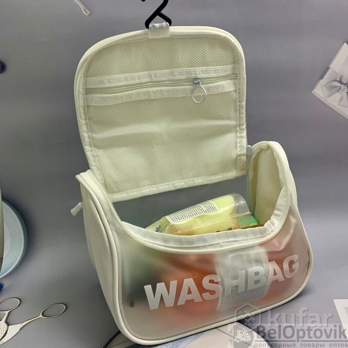 фото прозрачная дорожная косметичка washbag для путешествий с ручкой белая 3