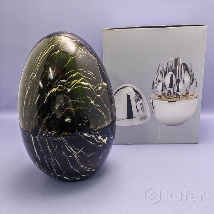 фото набор столовых приборов в футляре - яйце  maxiegg 24 предмета / премиум класс черный мрамор 6