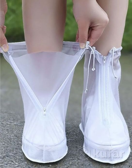 фото защитные чехлы (дождевики, пончи) для обуви от дождя и грязи с подошвой цветные, белые р-р 39-40 (l) 0