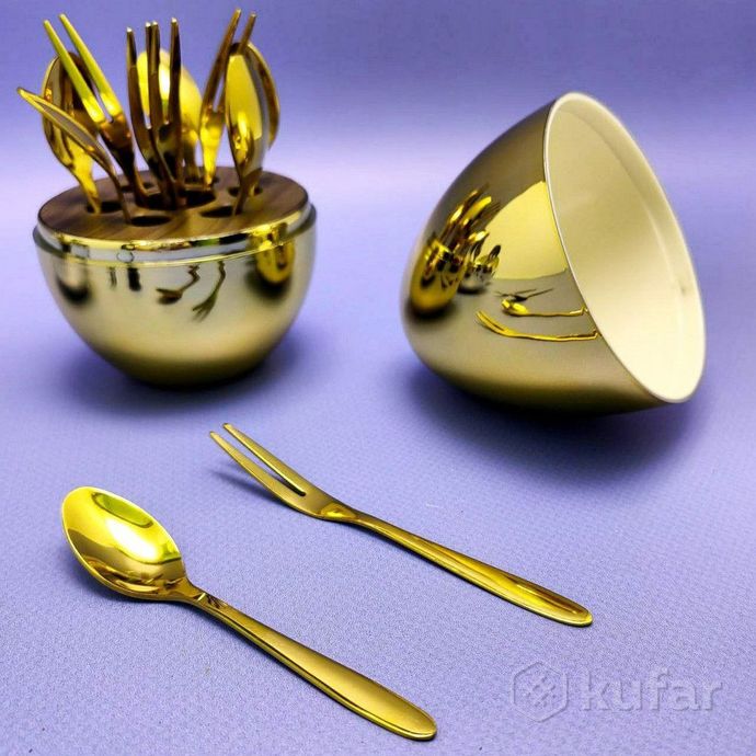 фото набор столовых приборов в яйце - подставке miniegg 12 предметов серебро 1