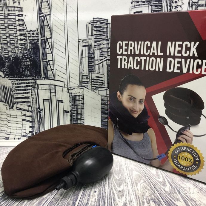фото ортопедический надувной воротник (подушка - массажер для шеи) с грушей  cervical neck trаction devic 6