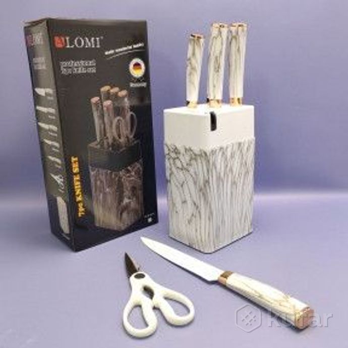 фото набор кухонных ножей из нержавеющей стали 7 предметов alomi на подставке / подарочная упаковка белый 0