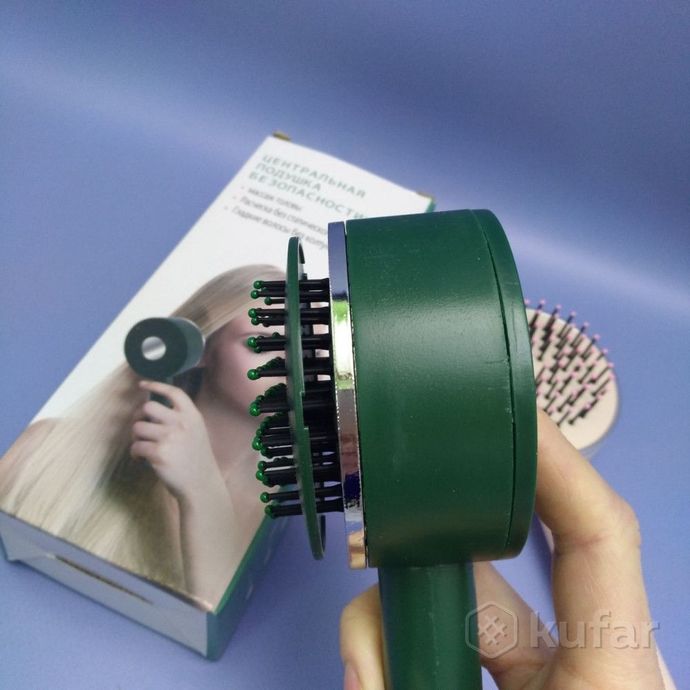 фото расческа для волос массажная самоочищающаяся с кнопкой / легкое расчесывание зеленый 8