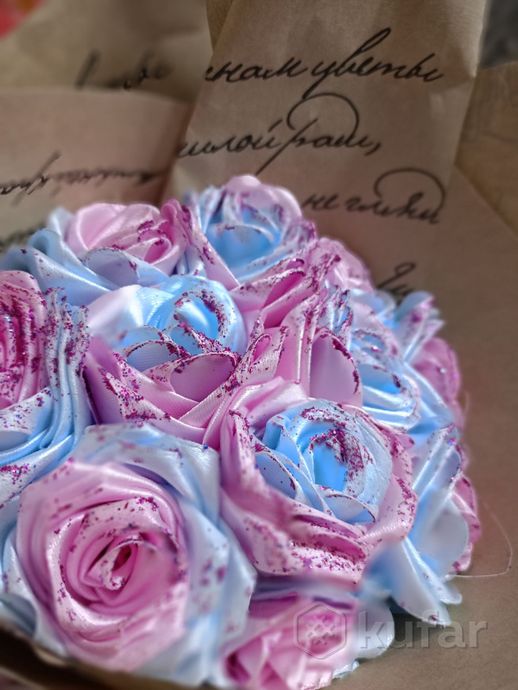 фото розы из атласной ленты. букет из 25 роз от 45р 3
