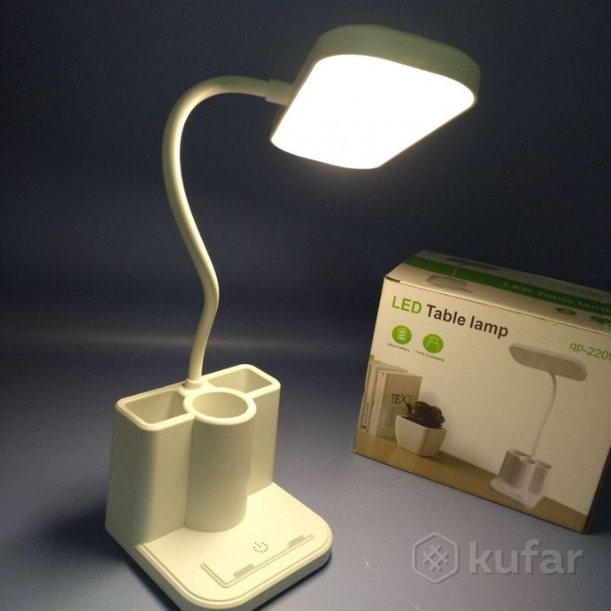 фото беспроводной светильник - лампа на гибком основании с органайзером и подставкой для смартфона / наст 3