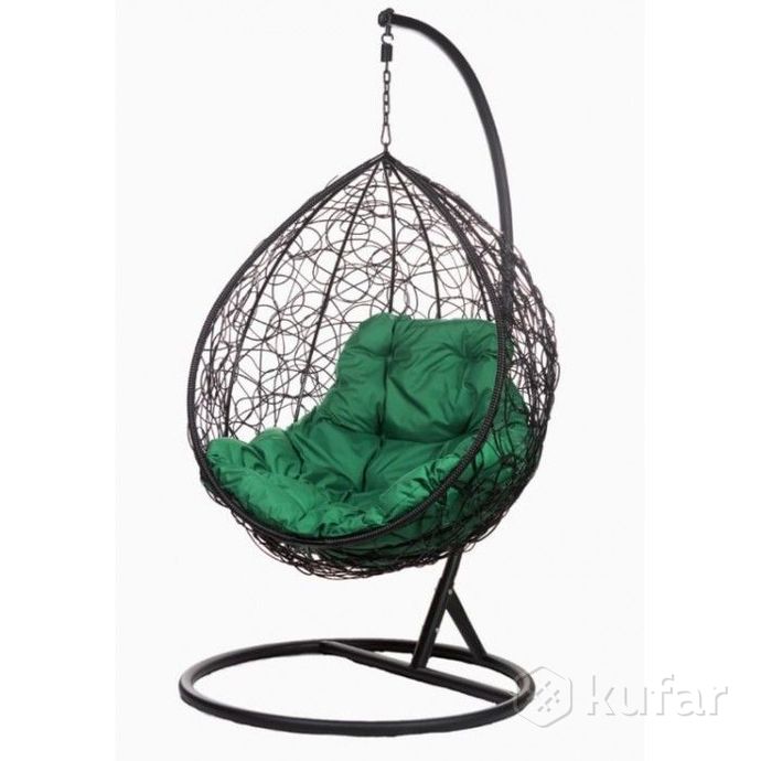 фото подвесное кресло-кокон bigarden tropica black  (тропика) зеленая подушка 1