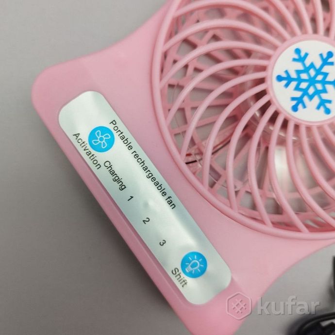 фото мини вентилятор portable mini fan (3 скорости обдува, подсветка) розовый 9