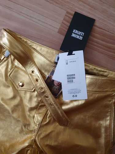 Кожаные золотые штаны H&m Moschino 42 размер 